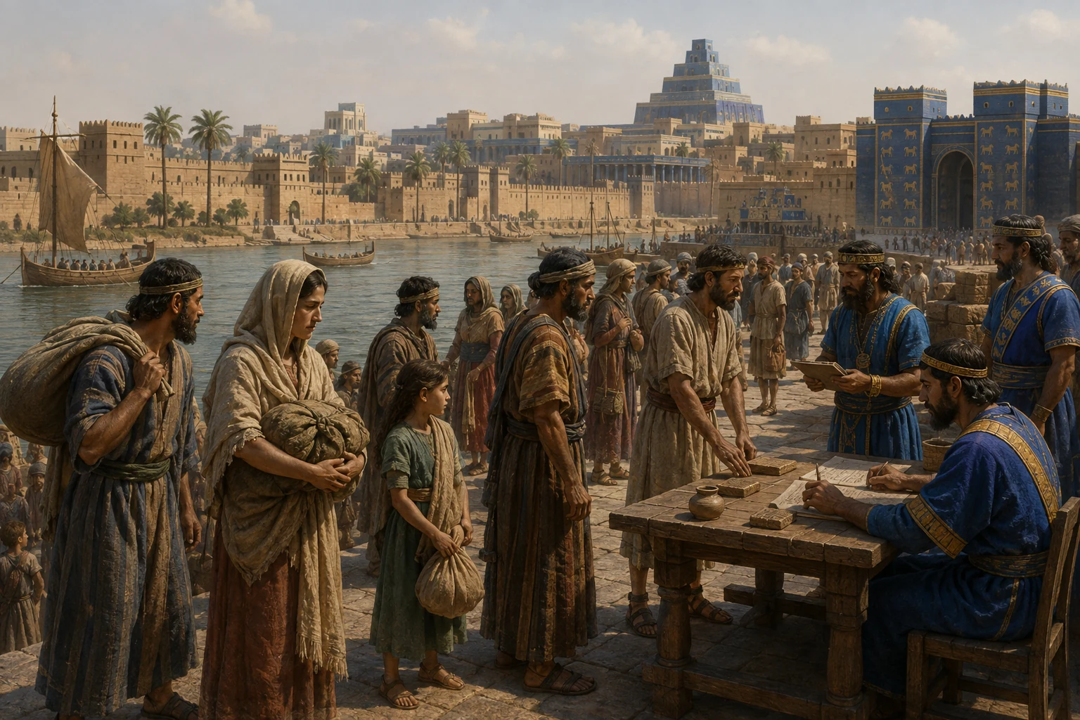 Deportados judeanos llegando a Babilonia.