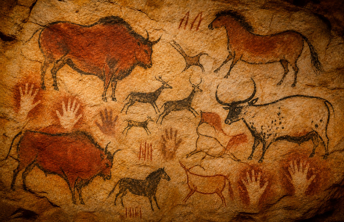 Pinturas rupestres paleolíticas inspiradas en Altamira y Lascaux.